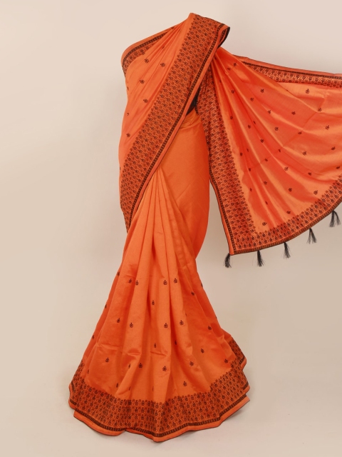 

Pothys Orange Embroidered Art Silk Saree