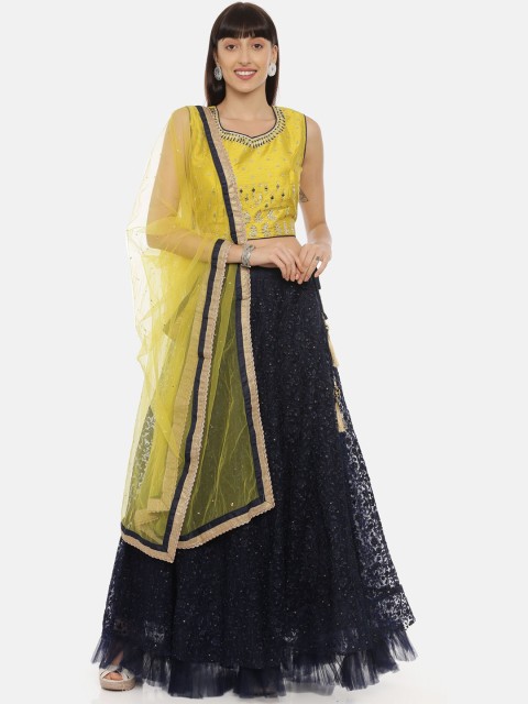 

Neerus Yellow & Navy Blue Embellished Ready to Wear Lehenga & Blouse with Dupatta