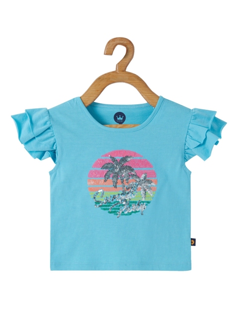 

VITAMINS Blue Embellished Flutter Sleeves Top