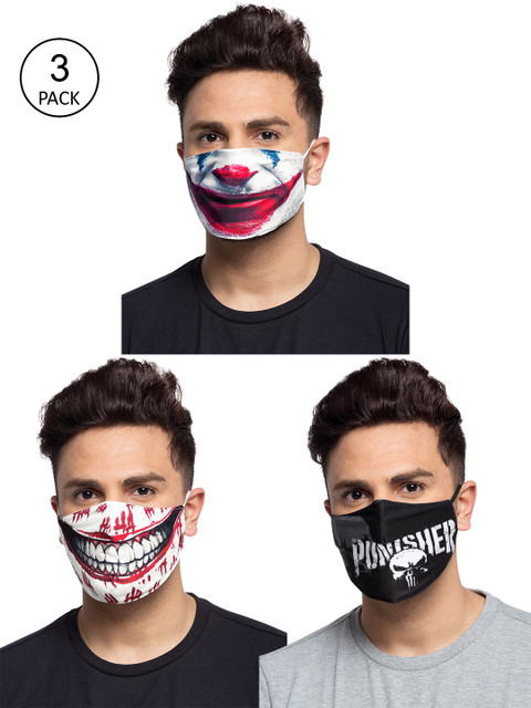 

TREEMODA Men Pack Of 3 Printed 3-Ply Reusable Cloth Masks, Black