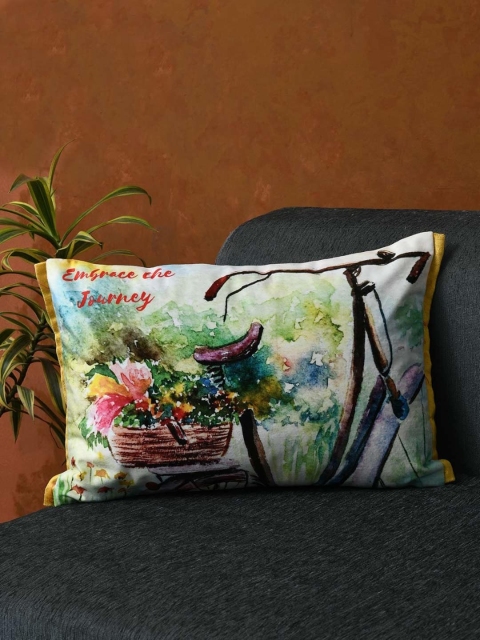 

AMOROSA Green & Blue Single Floral Rectangle Cushion Cover