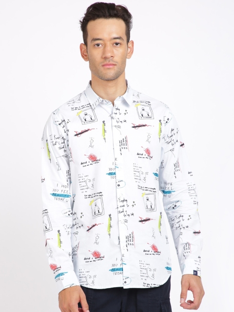 

Breakbounce Men White Regular Fit Printed Casual Shirt