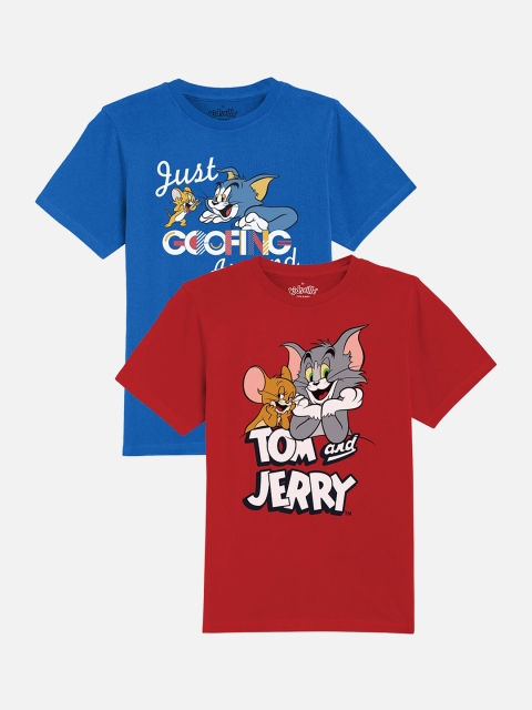 

Kids Ville Boys Pack Of 2 Tom Jerry Printed Round Neck Pure Cotton T-shirts, Red