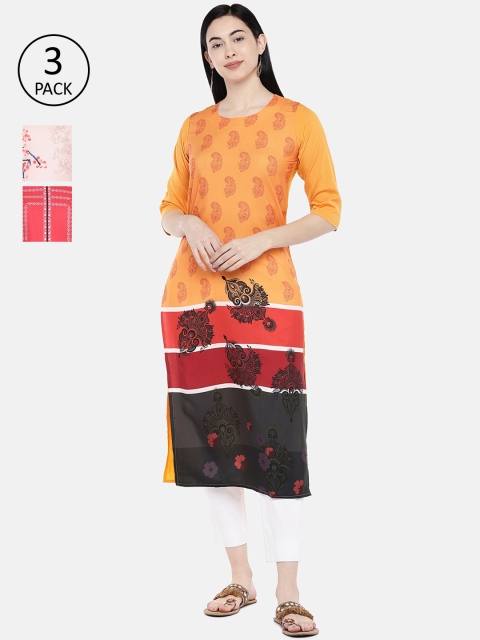 

7Threads Multicoloured Paisley Printed Crepe Kurta, Multi