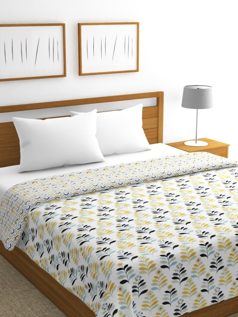 BIANCA White & Yellow Floral AC Room 300 GSM Double Bed Dohar