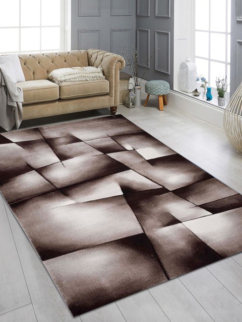 

OBSESSIONS Brown & White Geometric Pattern Anti-Skid Carpet