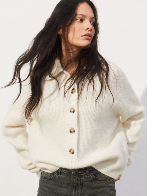 

H&M Women Off White Wool-blend Sustainable Jumper