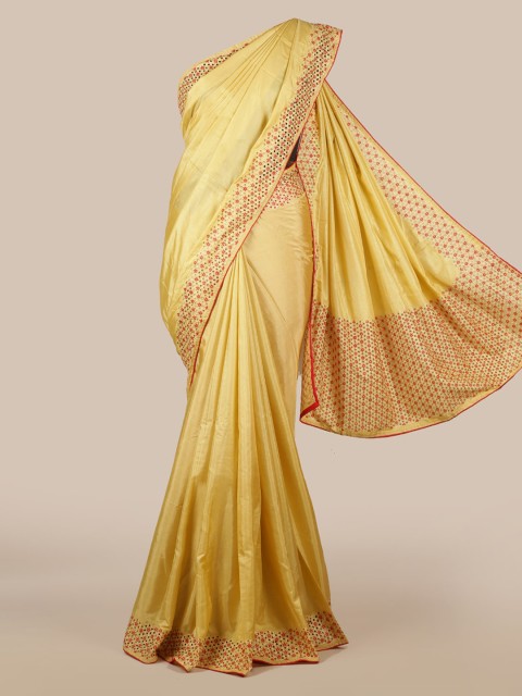 

Pothys Cream-Coloured Solid Art Silk Saree