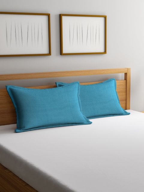 

DREAM WEAVERZ Set of 2 Turquoise Blue Printed Pillow Covers