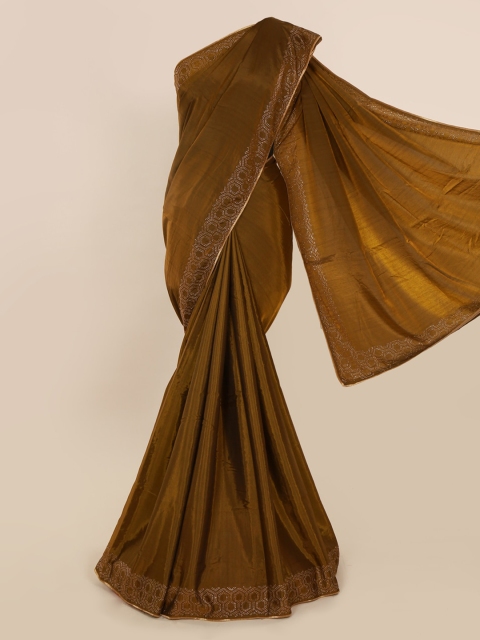 Pothys Olive Brown Solid Art Silk Saree