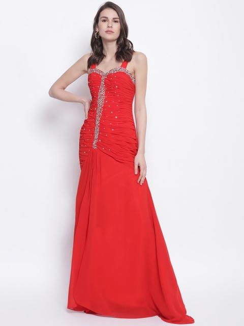 TRENDY DIVVA Women Red Embellished Maxi Dress