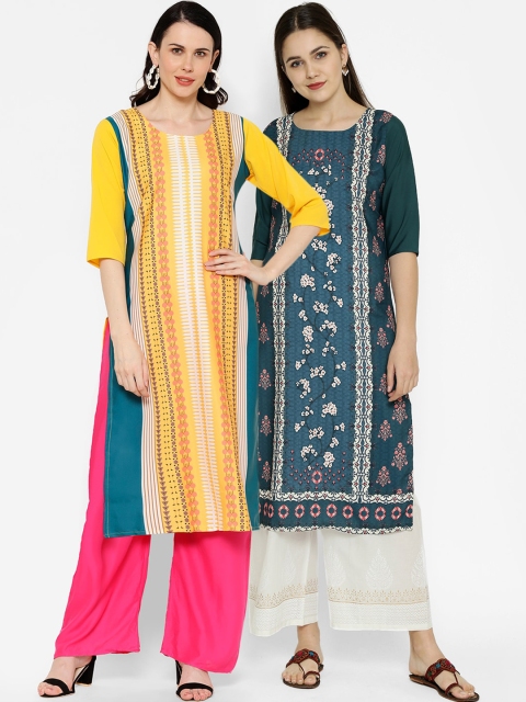 

7Threads Multicoloured Ethnic Motifs Printed Crepe Kurta, Multi