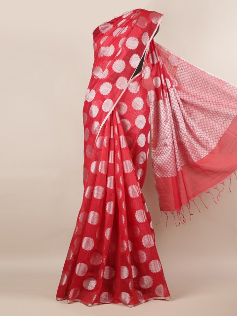 

Pothys Red & Silver-Coloured Cotton Blend Woven Design Saree