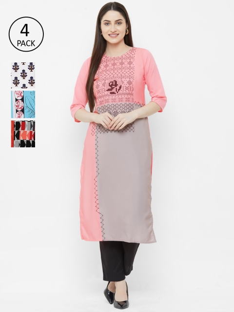 

7Threads Women Pack of 4 Multicoloured Ethnic Motifs Printed Straight Kurtas, Multi