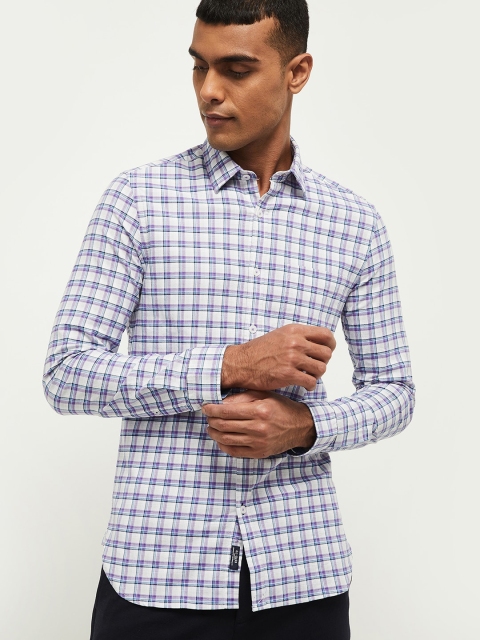

max Men Purple Regular Fit Checked Casual Shirt