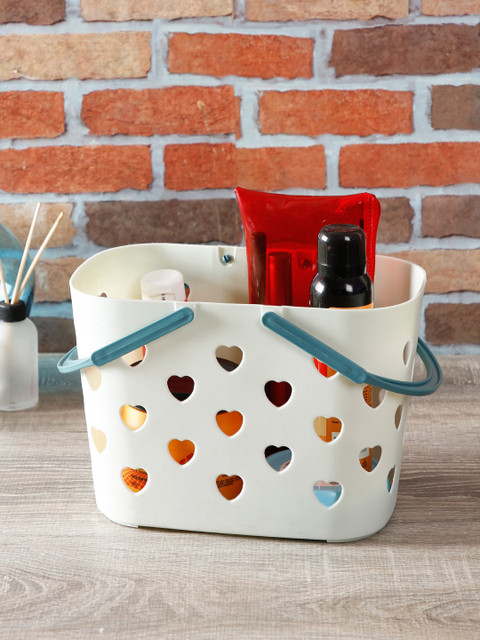 

House Of Accessories White & Blue Plastic Laundry Basket