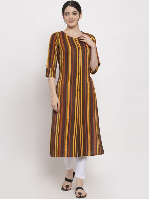 

ALC Creations Women Brown Striped Straight Kurta