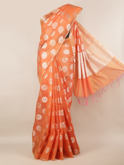 

Pothys Orange & Silver-Coloured Cotton Blend Woven Design Saree