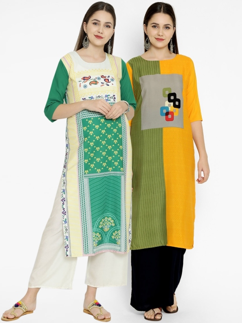 

7Threads Pack of 2 Ethnic Motifs Printed Crepe Kurta, Multi