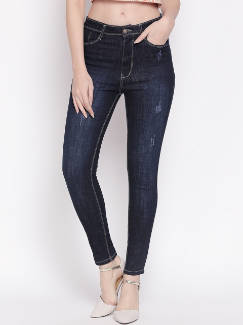

PURPLE WATER Women Blue Slim Fit High-Rise Low Distress Jeans