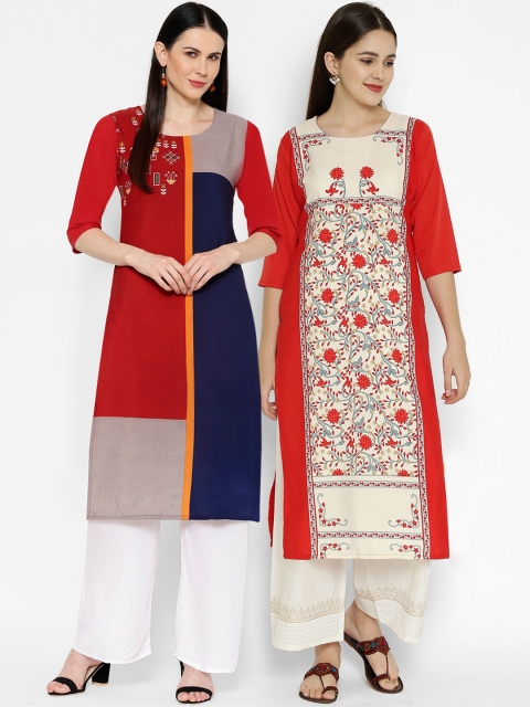 

7Threads Women Multicoloured Colourblocked Crepe Kurta Set of 2, Multi