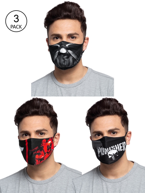 

TREEMODA Men Pack Of 3 Multicoloured Printed 3-Ply Reusable Cloth Masks, Black