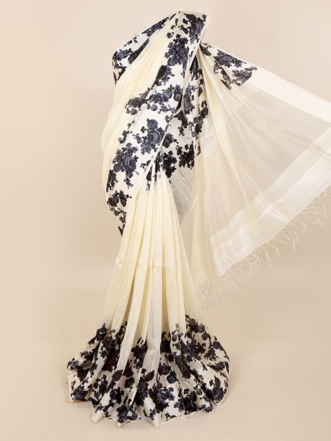 

Pothys Cream-Coloured & Black Pure Silk Printed Saree