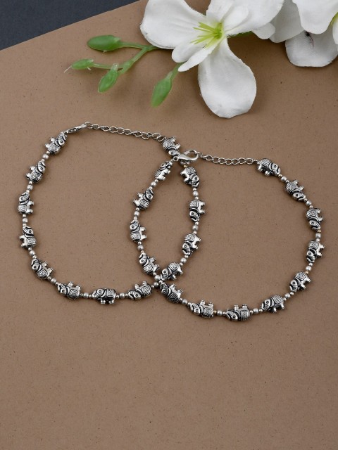 

Silvermerc Designs Set Of 2 Silver-Plated Oxidised Handmade Anklets