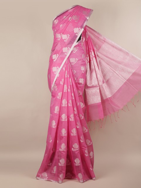 

Pothys Pink & Silver-Toned Cotton Blend Woven Design Saree