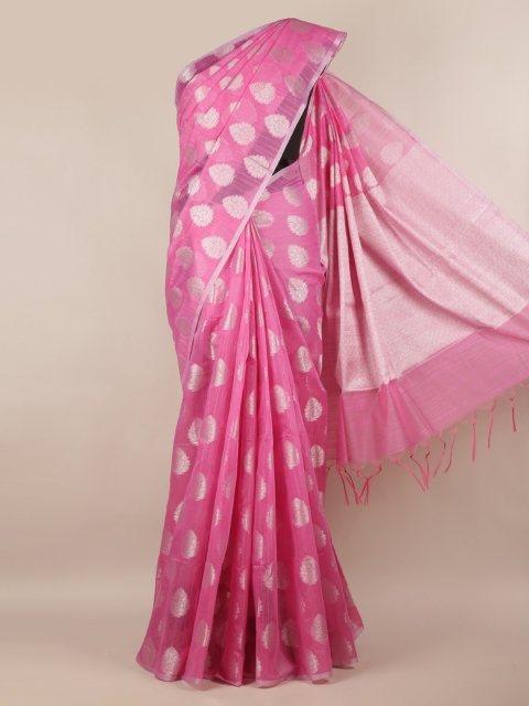 

Pothys Pink & Silver-Coloured Cotton Blend Woven Design Saree