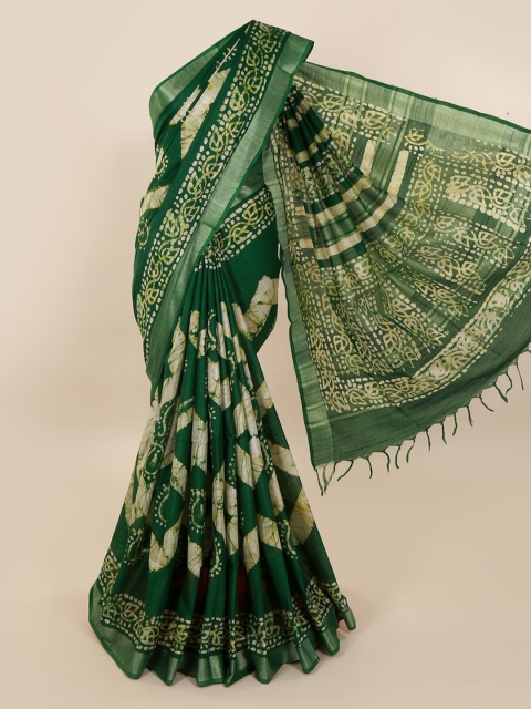 

Pothys Green & Beige Linen Blend Printed Saree