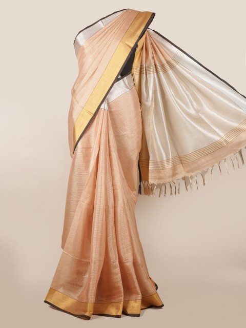 

Pothys Peach-Coloured Striped Linen Blend Saree