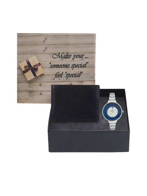 

Hobforestessentials Women Blue & Black Analogue Watch & Two-Fold Wallet Gift Set FR20-106