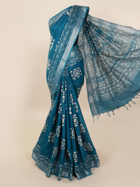 

Pothys Blue Printed Linen Blend Saree