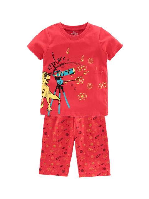 

KiddoPanti Boys Red & Yellow Printed Night Suit