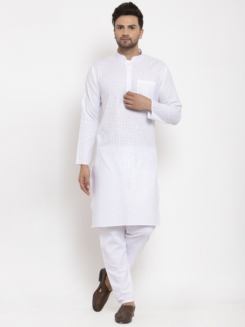

GRACIT Men White Self Design Kurta with Churidar