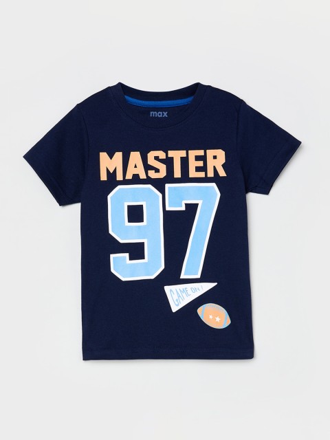 

max Boys Blue Printed Round Neck Pure Cotton T-shirt