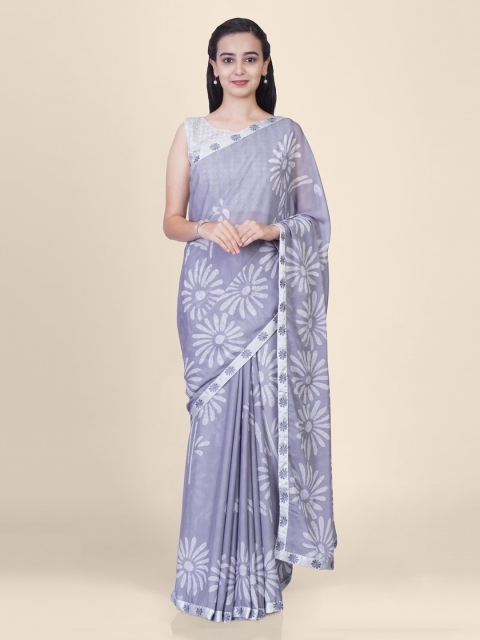 

Hastakala Purple Pure Chiffon Printed Banarasi Saree