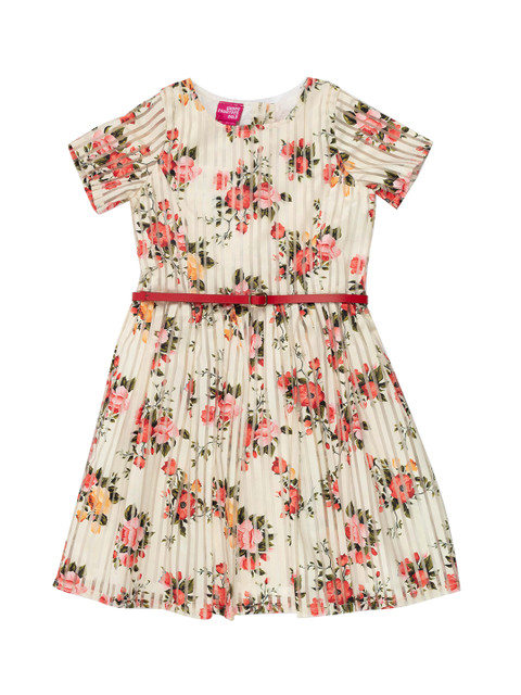 

UNDER FOURTEEN ONLY Girls Beige Printed Fit and Flare Dress