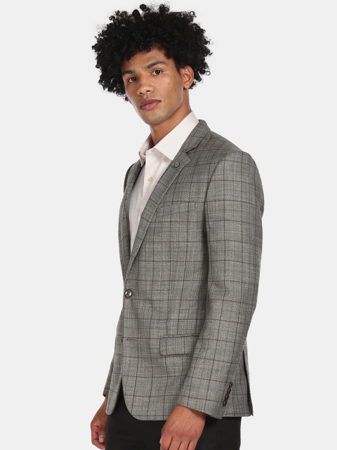 

Arrow Men Grey Checked Slim-Fit Single-Breasted Formal Blazer