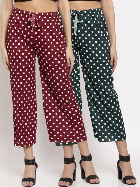 

KLOTTHE Women Pack of 2 Printed Wide Leg Palazzos, Green