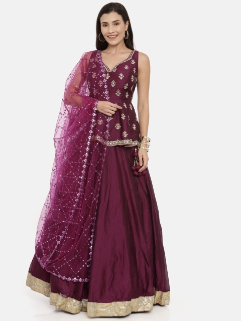 

Neerus Burgundy & Gold-Toned Embroidered Ready to Wear Lehenga & Blouse with Dupatta