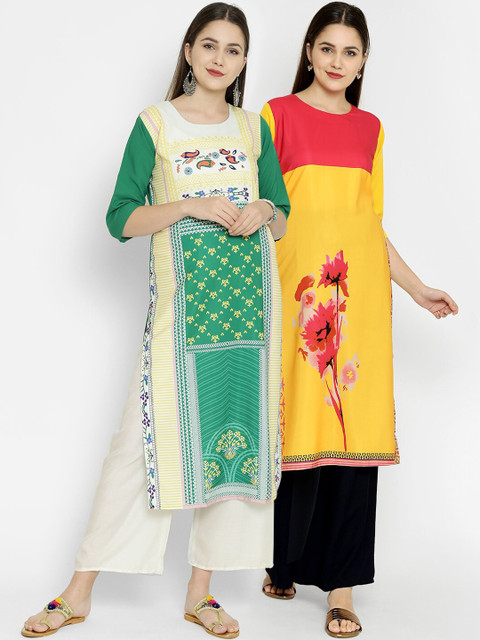 

7Threads Multicoloured Floral Printed Crepe Kurta, Multi