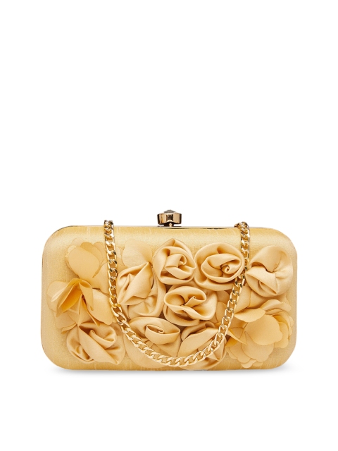 

Vdesi Beige & Gold-Toned Floral Embellished Box Clutch