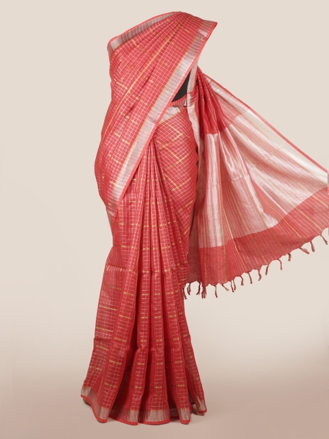 

Pothys Red Checked Linen Blend Saree