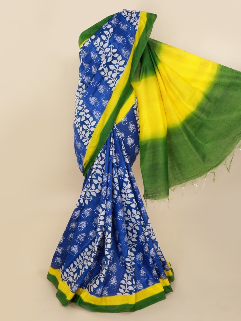 

Pothys Blue Printed Linen Blend Saree