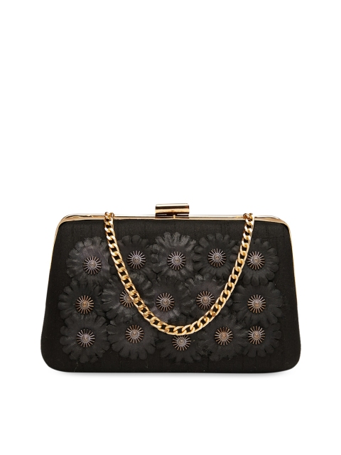 

Vdesi Black & Gold-Toned Floral Embellished Box Clutch