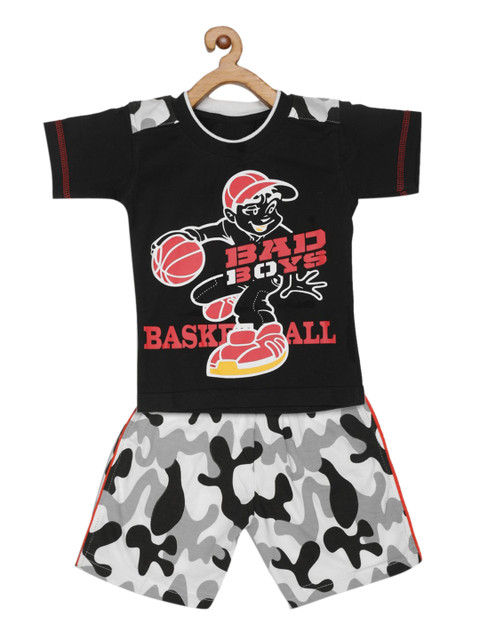 

JBN Creation Boys Black & Grey Printed T-shirt with Shorts