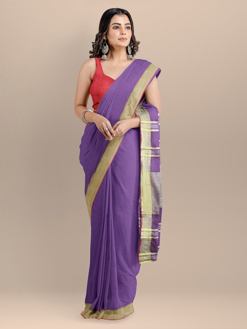 

BharatSthali Purple & Gold-Toned Pure Cotton Solid Mangalagiri Saree