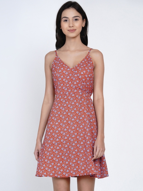 

Abiti Bella Women Red & Blue Floral Printed Fit and Flare Dress